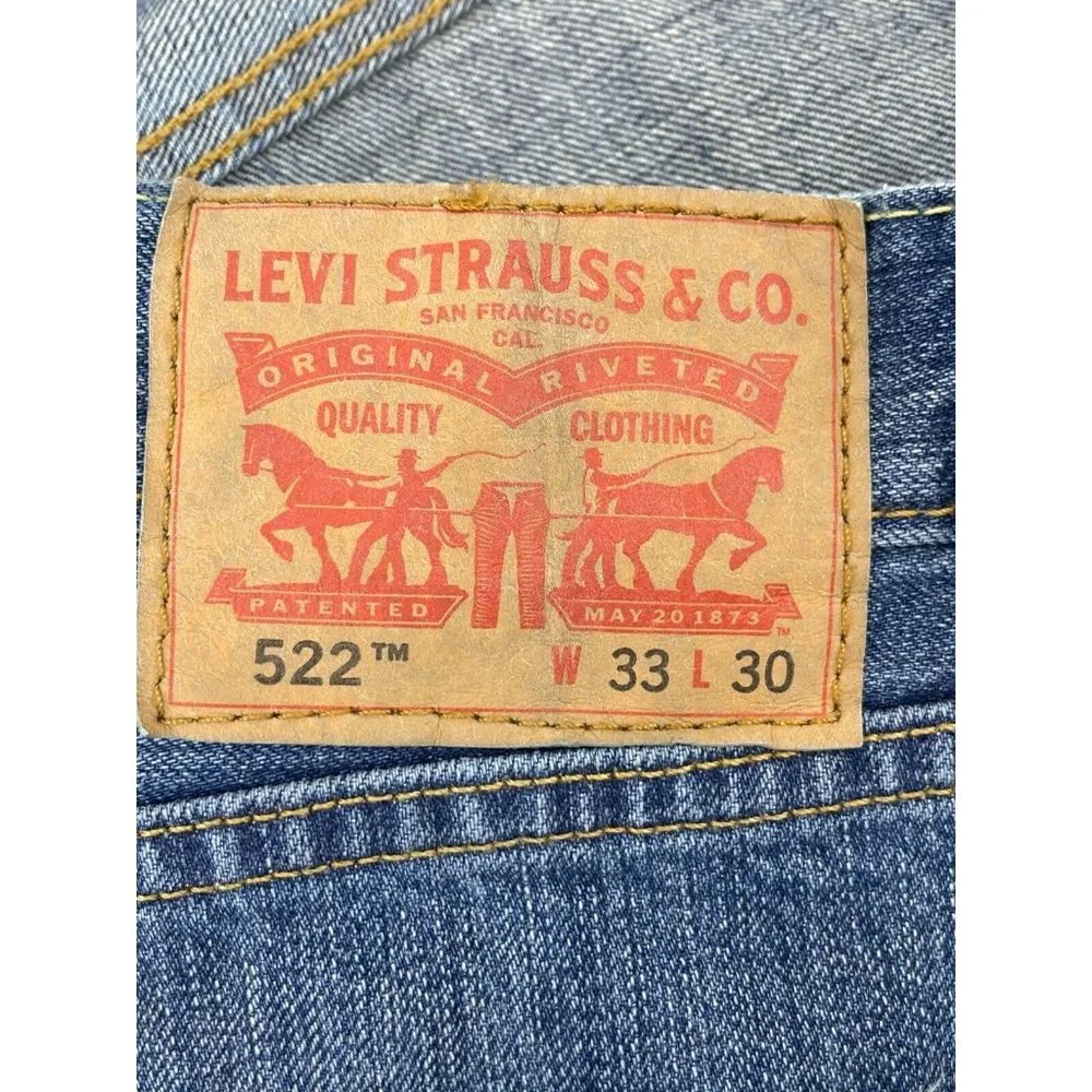 Levi's 522 Red Tab Distressed Straight Leg Med Wash Mid Rise Denim Jeans 33X30